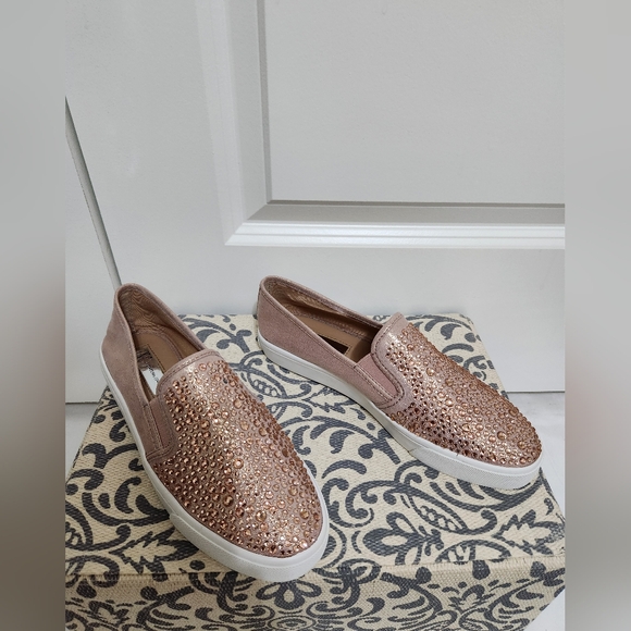 SOLD  Women's Slip-On Sneakers with Rose Gold Rhinestones - Picture 2 of 5